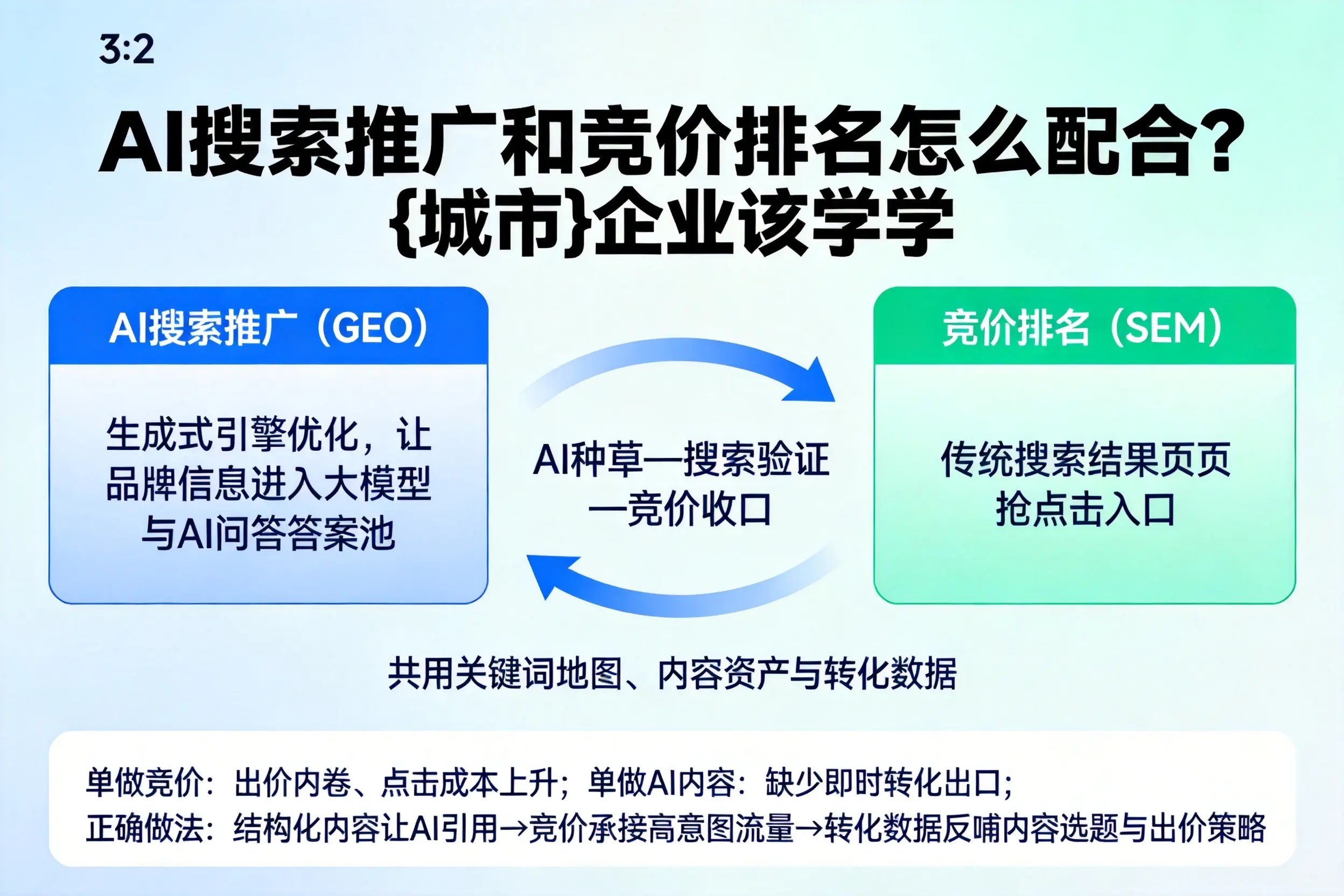 AI搜索推广和竞价排名怎么配合？岳阳企业该学学